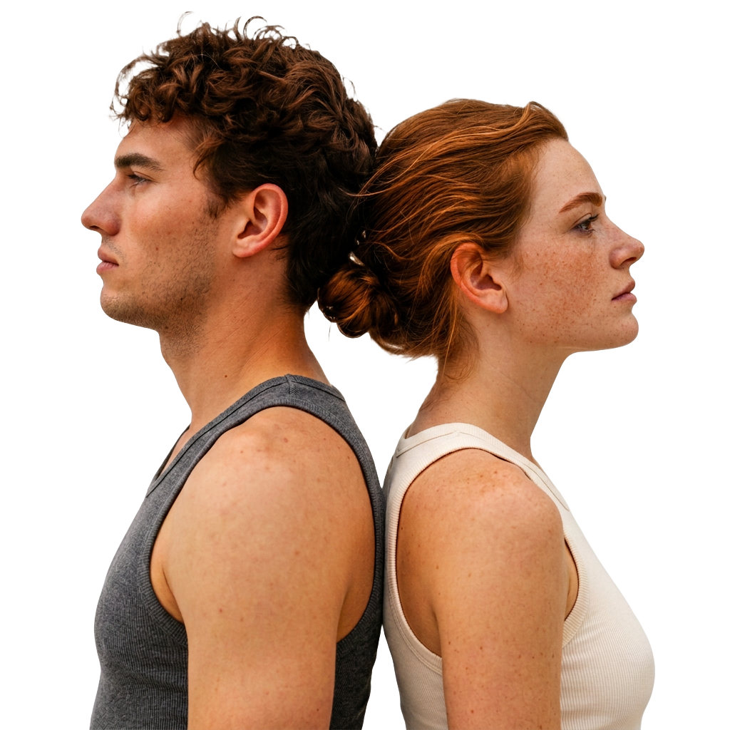 Two people back to back during a biological age assessment